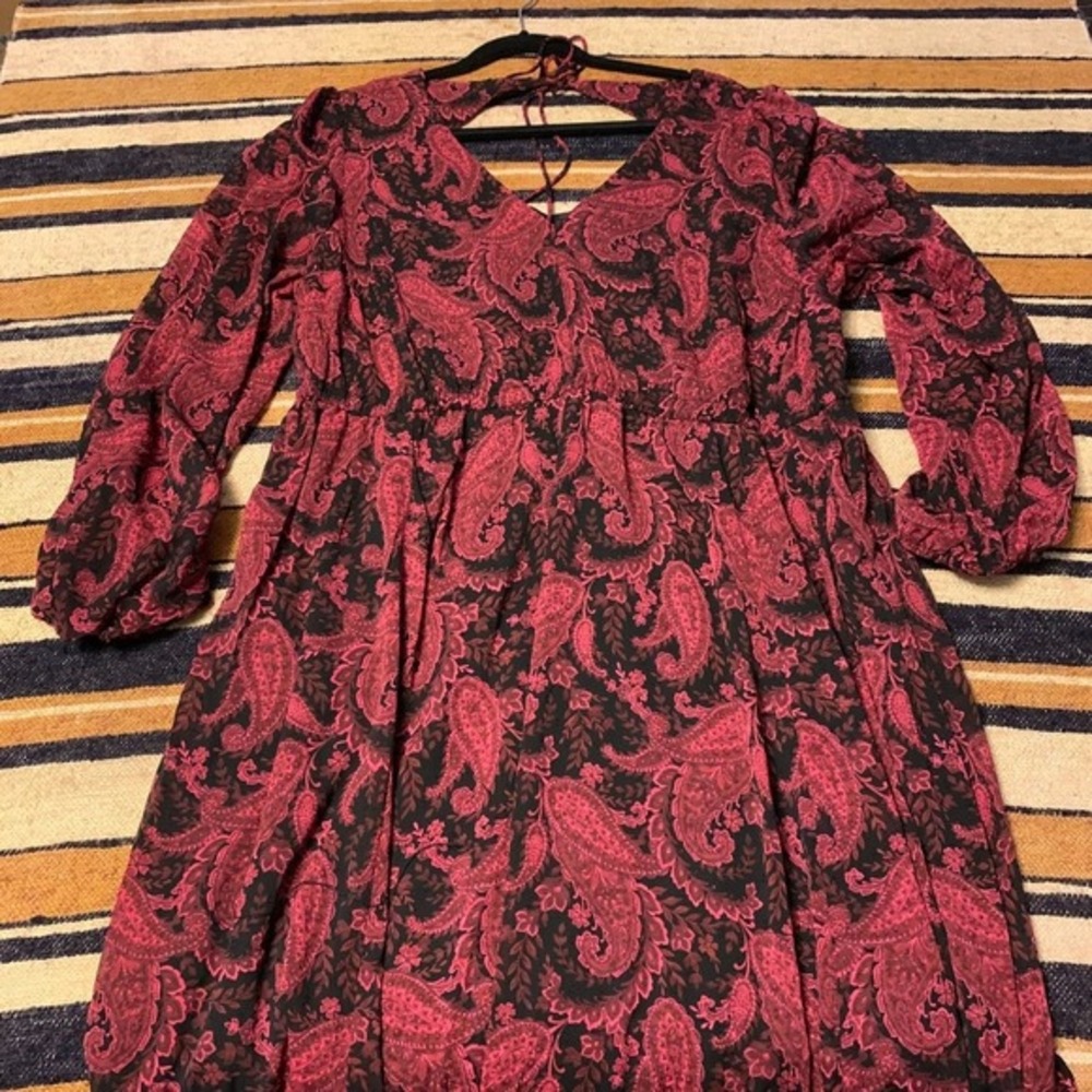 Torrid Midi Dress Tea Length Clip Dot Open Back A-Line Witchy 2 Paisley Black - Picture 7 of 11
